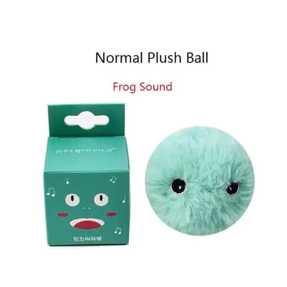 Green plush ball with a packaging box on a white background