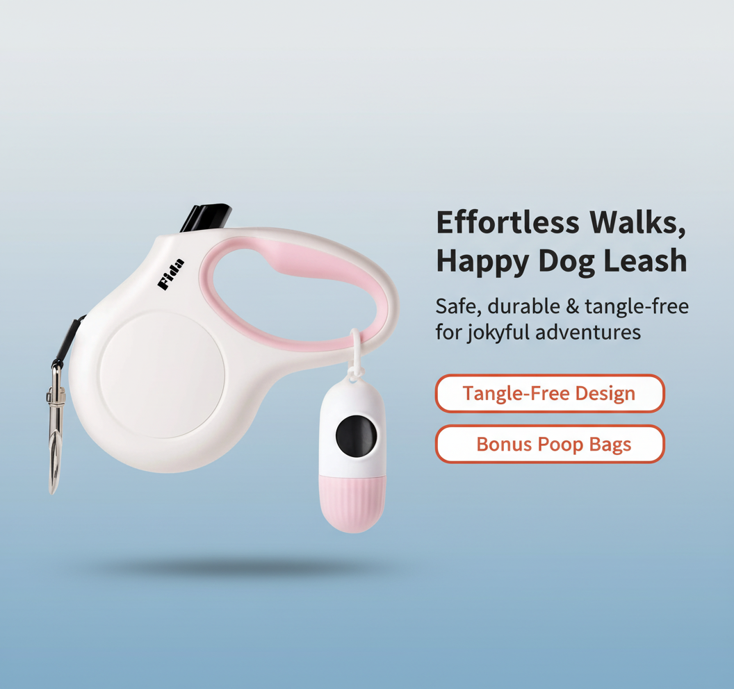 Retractable Dog Leash with Dispenser and Poop Bags