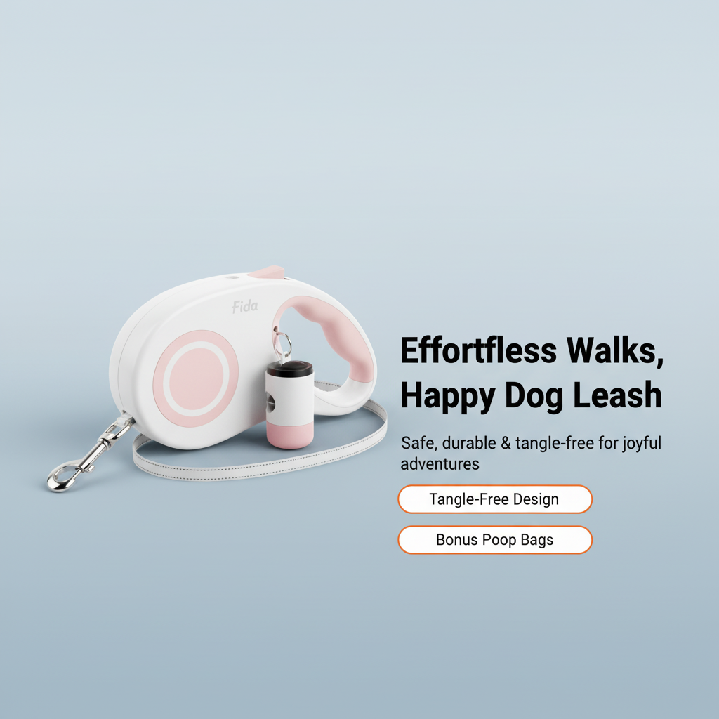 Retractable Dog Leash with Dispenser and Poop Bags